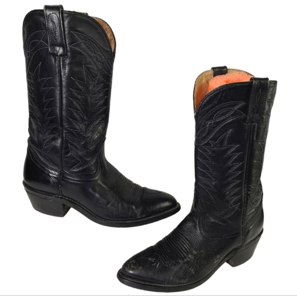 Unknown Other - VINTAGE Black Leather Cowboy Boot Western Pointed Toe Pull On Slip Resistant